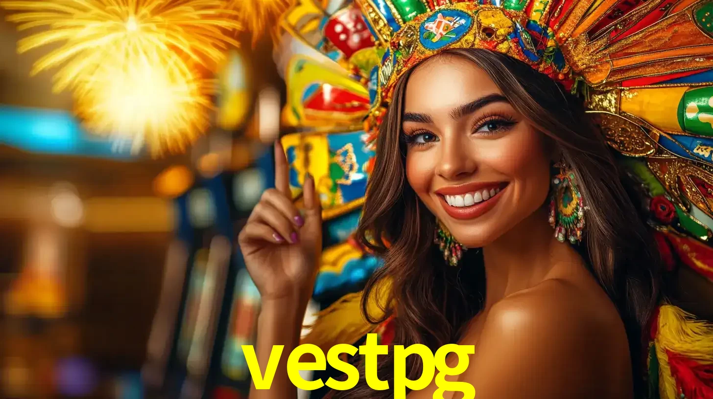 Mulher sorridente com um cocar de carnaval vibrante e colorido, celebrando uma grande vitória nos jogos do cassino vestpg com fogos de artifício ao fundo.
