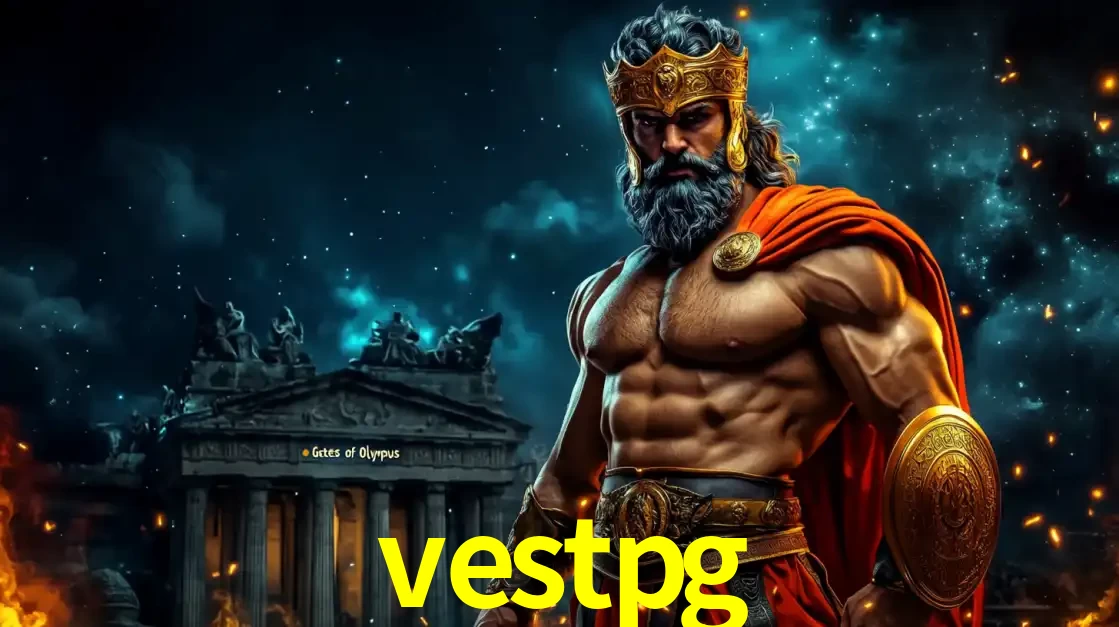 O poderoso Zeus do jogo de slot Gates of Olympus em frente ao seu templo, pronto para lançar multiplicadores divinos e prêmios épicos no cassino online vestpg.